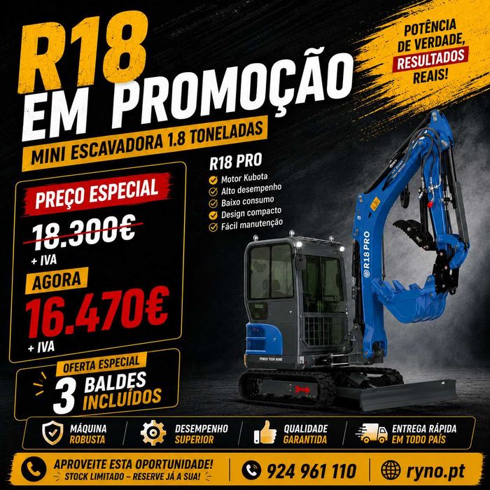 Mini Escavadora RIPPA R18 Cabine Kubota Nova em Campanha