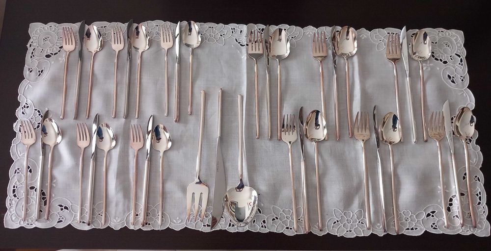 Faqueiro Fátima Lopes, inox banhado a prata