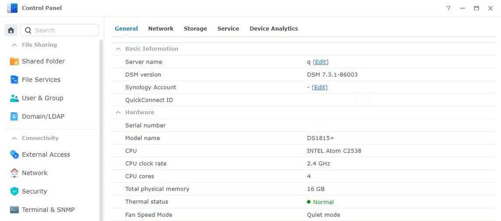 Synology DS1815+ 16GB RAM (Quad Core Intel CPU, Docker) DSM 7.3.1