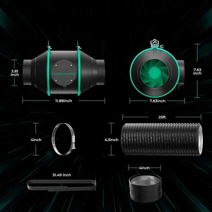 MARS HYDRO – Wentylator kanałowy 4” z kontrolerem temperatury (EC)