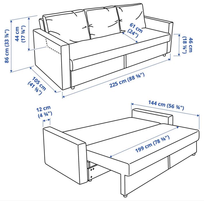 Sofá-cama de 3 lugares com arrumação – Como novo!