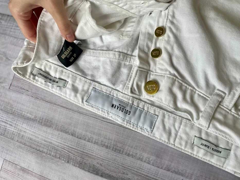 Goldgarn Denim jeansy białe rurki z dziurami elastyczne 100% bawełna