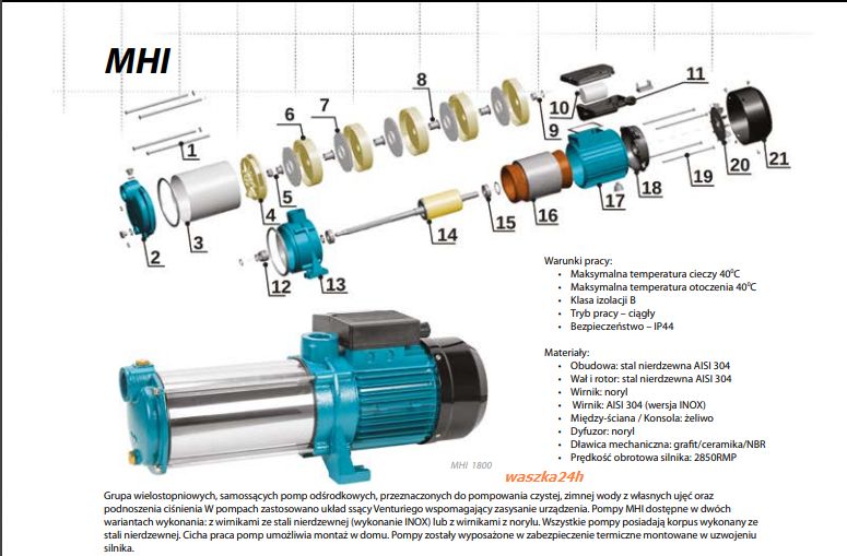 POMPA MH1800 z osprzętem MHi1800 INOX 230V IBO HIT!