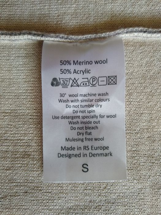 Sabin Linnebjerg Duński elegancki długi kardigan, 50% Merino, Rozmiar
