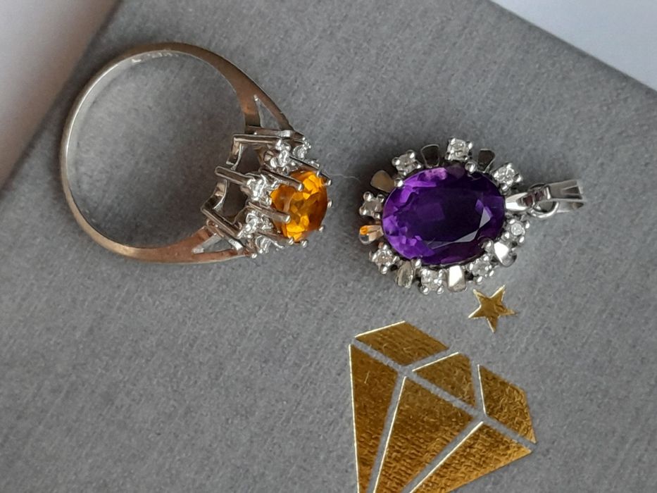 Wisiorek 2.93g Ametyst Diamenty 0.16ct Złoto 585