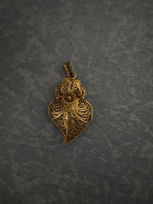 PendentPrata Dourada 925% , Coração em filigrana