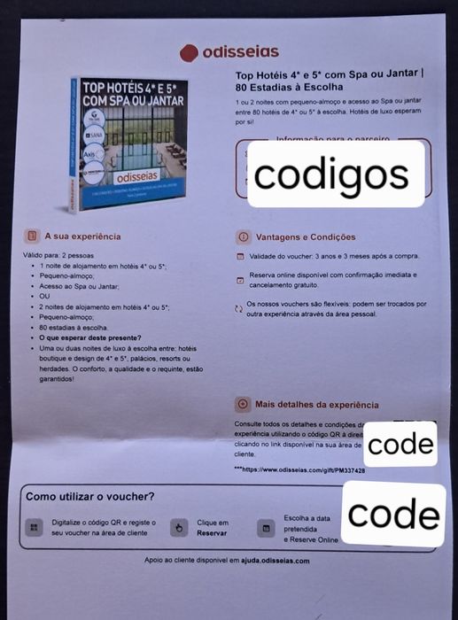 Voucher Hotel 4*, 5* Estrelas + Spa ou Jantar *2 pessoas