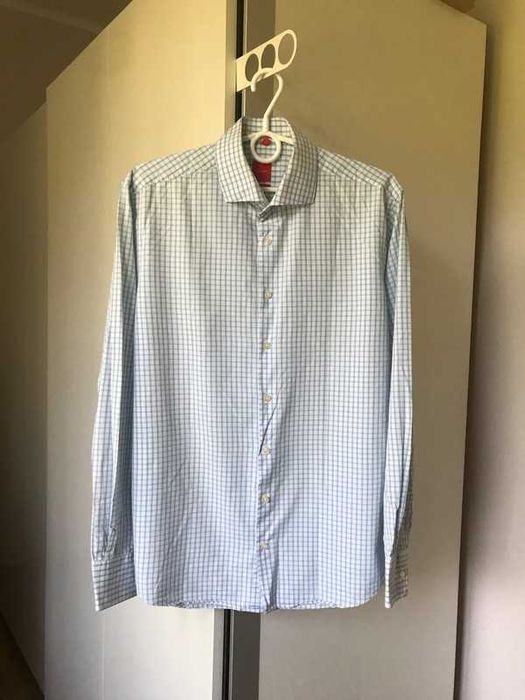 Męska koszula w kratę niebiesko biała L/40