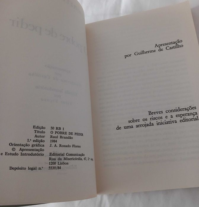 1a Edição (1984) Livro O Pobre de Pedir de Raul Brandão [Portes Incluídos]