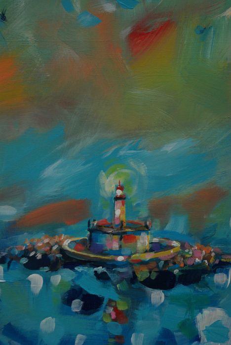 Pintura - Paisagem. Farol do Bugio. Acrílico sobre tela.
