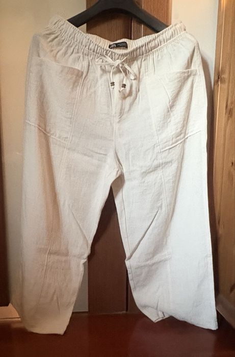Zara spodnie letnie XL nowe bez metki kremowe wiskoza