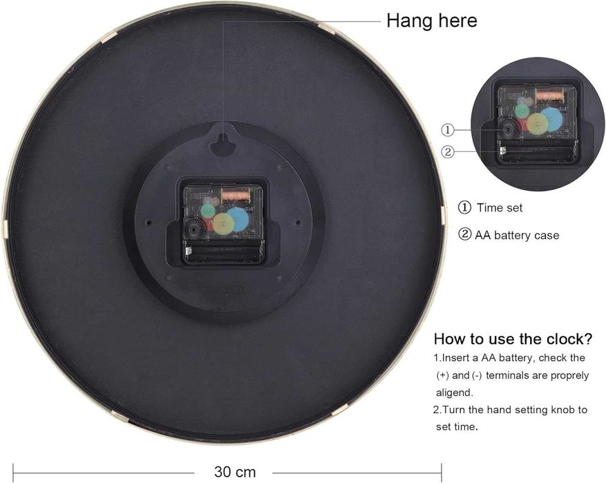 Zegar ścienny Lafocuse 30 cm, cichy, złoty, do salonu, kuchni