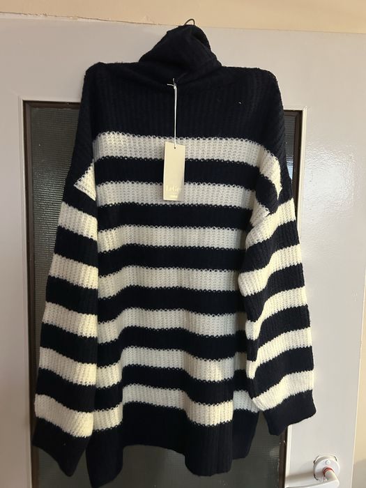 LeGer sweter golf 38 bialo-granatowe pasy