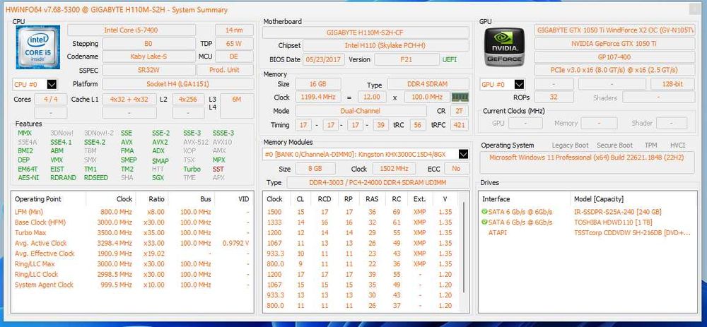 Komputer PC GTX1050ti i5-7400 RAM DDR4 16gb 3000mhz 256gb SSD 1TB HDD