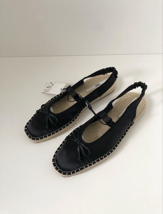 Zara czarne satynowe espadryle baletki baleriny mary jane
