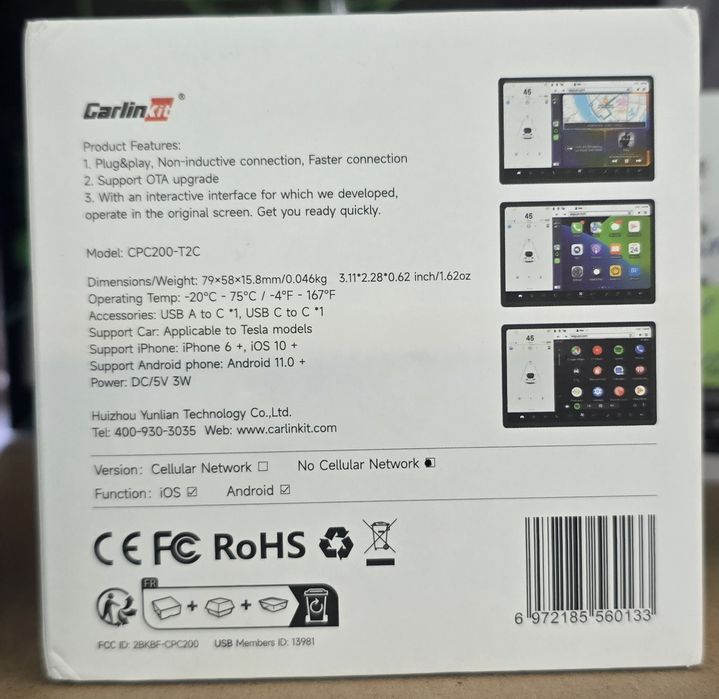 Bezprzewodowy adapter CarPlay CPC200-T2C
Kompatybilność z Teslą
Carpla