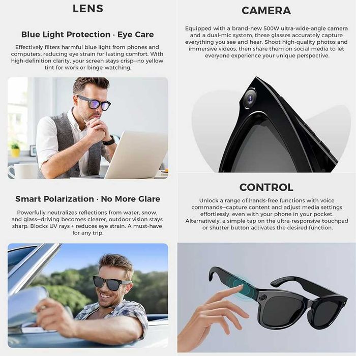 Inteligentne Okulary Al 500W  Kamera HD Tłumaczenie Sterowanie Głosowe