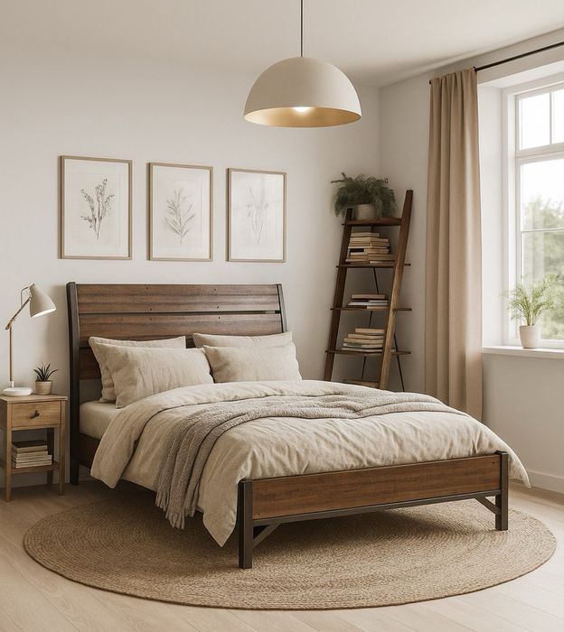 Nowe łóżko industrial loft postarzane drewno H-7 okleina naturalna