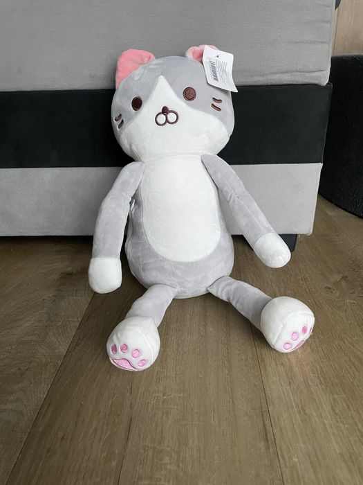 Maskotka duży szaro-biały kotek