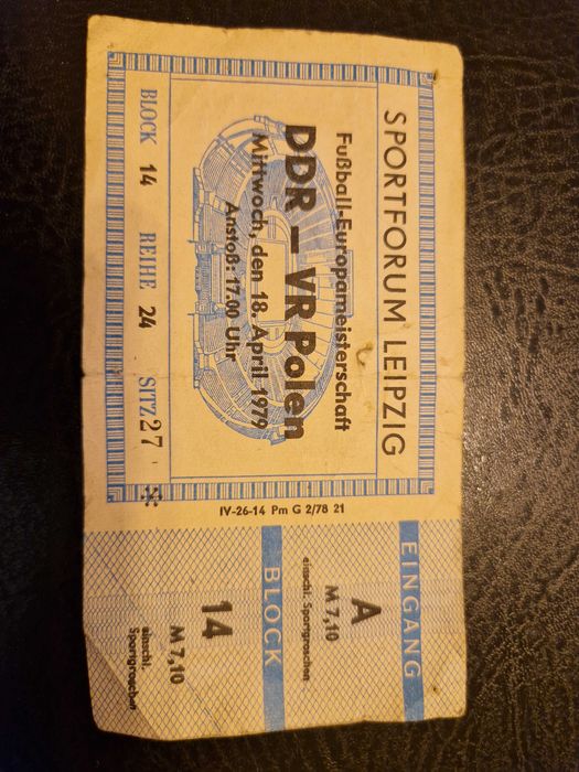 Bilet DDR-Polska 18.04.1979 Kolekcjonerski B.Dobry stan