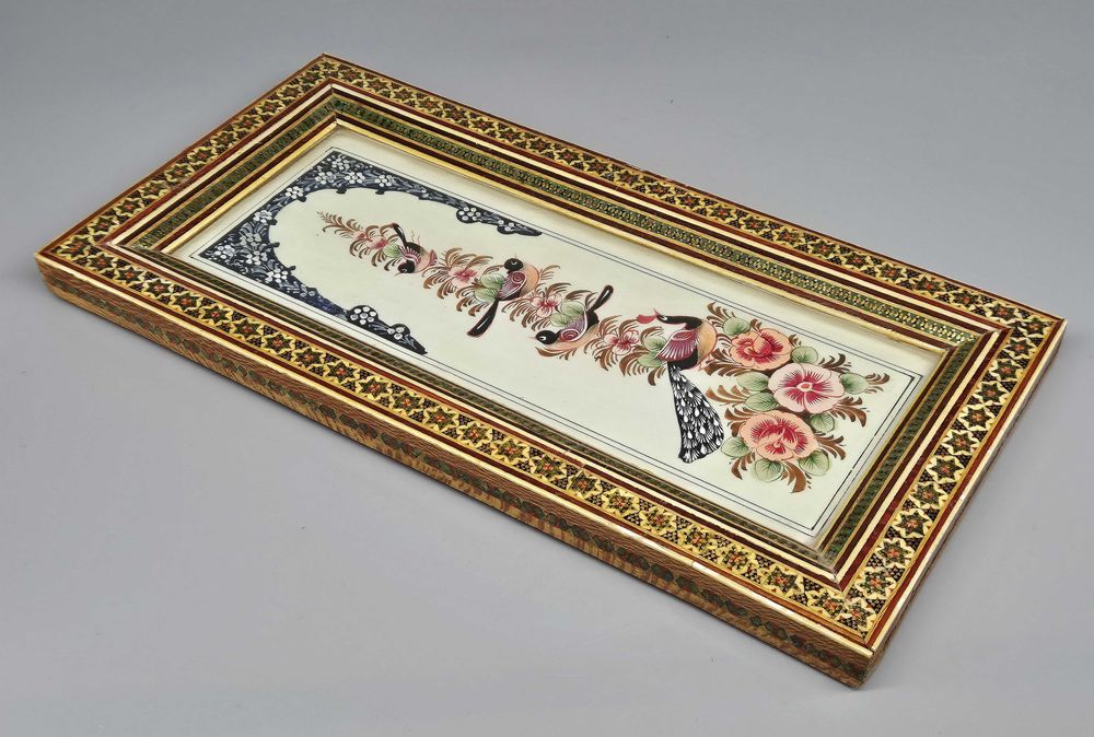 Obraz Khatam Persja intarsja ręcznie robiona Ptaki Kwiaty XX w.