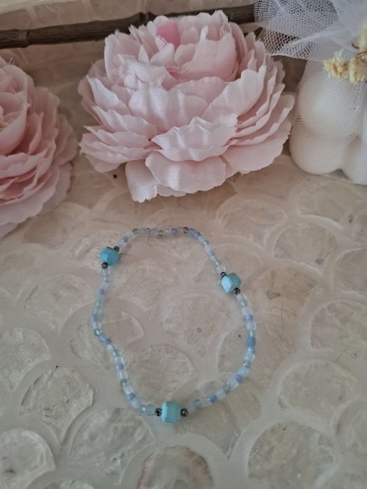 Bransoletka handmade z naturalnych kamieni turkus cyjanit akwamaryn