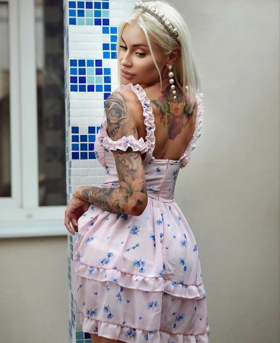 Рожева шифонова сукня | розмір М