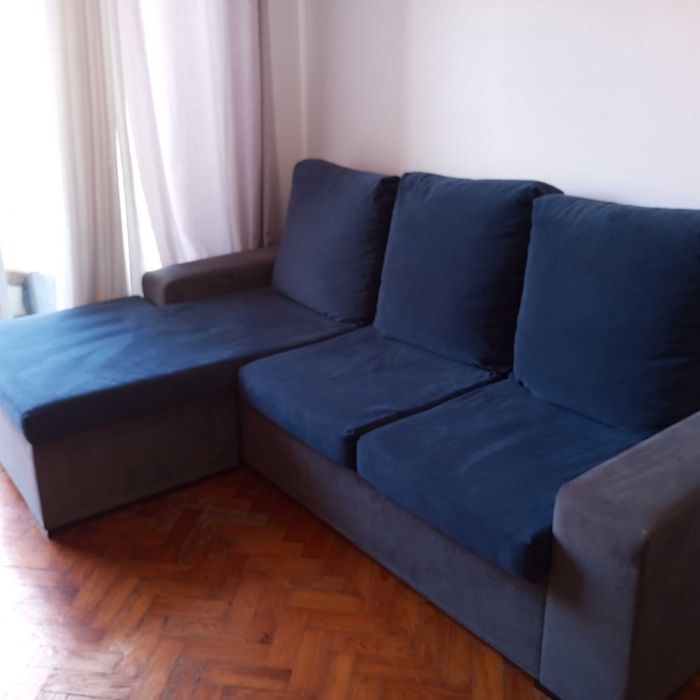 Sofá 3 lugares, chaise-Long Azul
