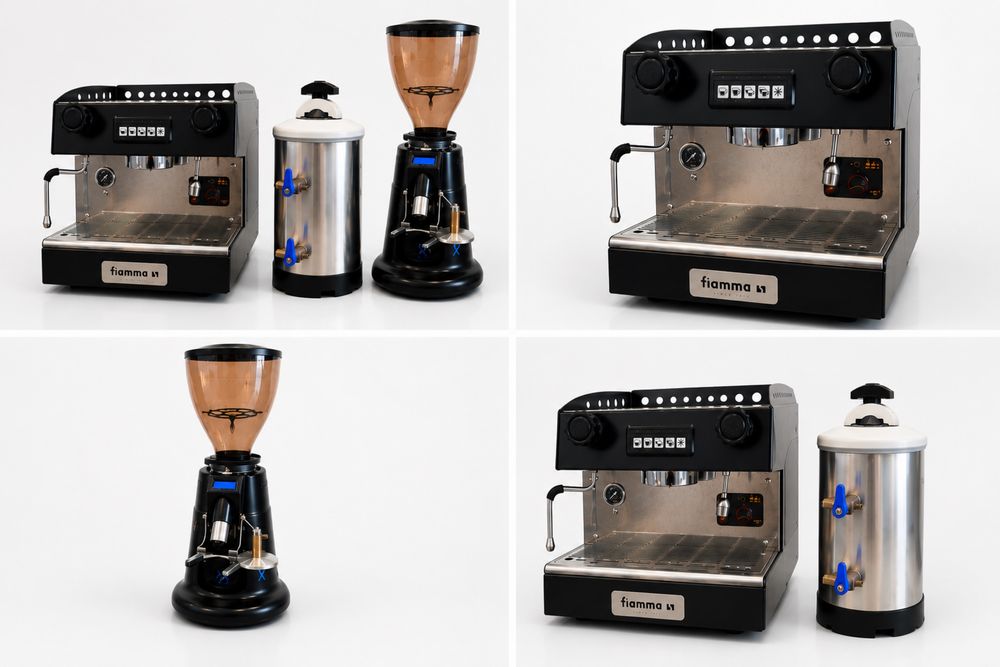 Máquina de café FIAMMA + moinho profissional + descalcificador DVA LT8