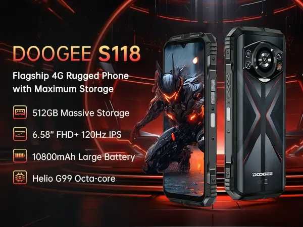 Смартфон Doogee S118 Black/Red 8/512Gb 10800mAh Защищенный IP68/IP69K