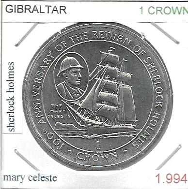 Gibraltar - - - 1 Crown - 1994 - - - " Mary Celeste" - - - Moeda