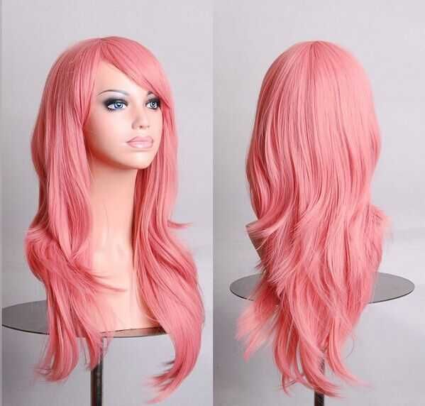 Парик каскад  розовый зеленый длинные волосы платиновый  блонд