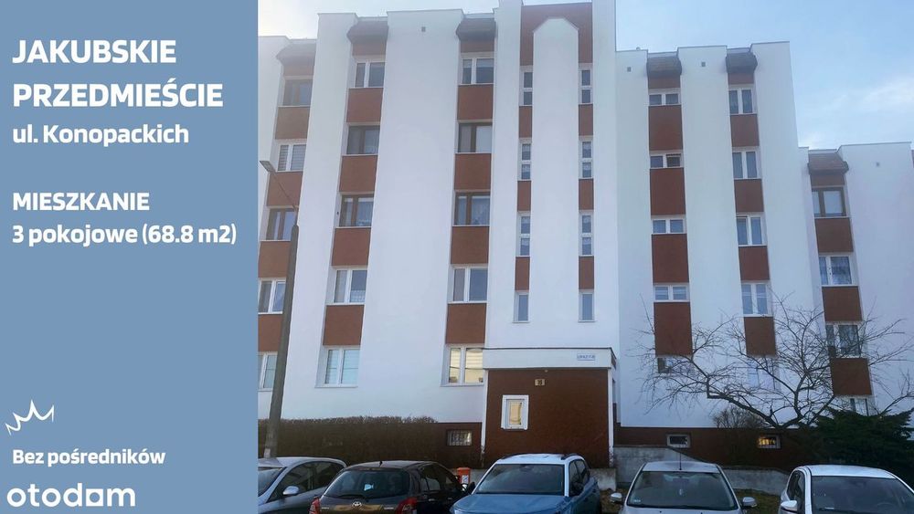 Bezpośrednio. Przestronne 3 pokoje z loggią, cegła, Toruń Konopackich