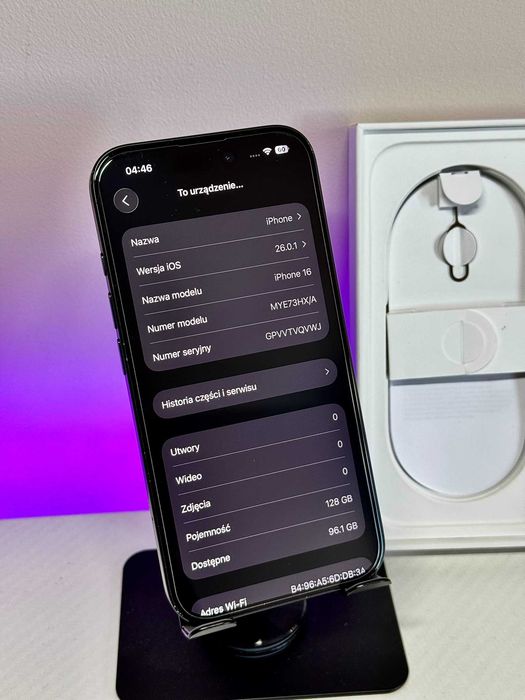 iPhone 16 | 128GB | Czarny | Bateria 96% | Gwarancja | Stan wzorowy