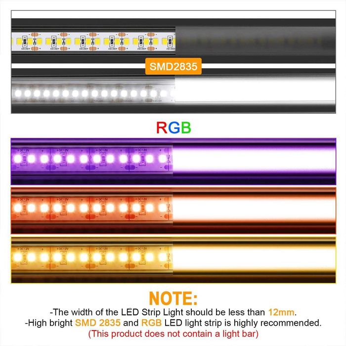Perfil LED em Alumínio Angdarun V-Shape 6x1m | Canal para Fita LED com Difusor e Tampas | Kit 6 Metros