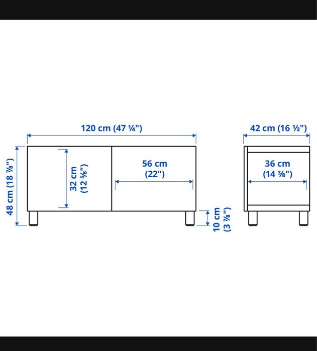 Szafka IKEA BESTA biała + jasnoszare fronty 120 cm