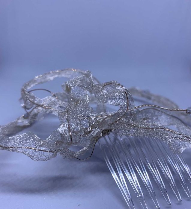 ślubny zestaw choker i grzebyk siateczkowy materiał kryształki modny