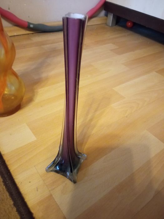 Świeczik szklany fioletowy, PRL, vintage