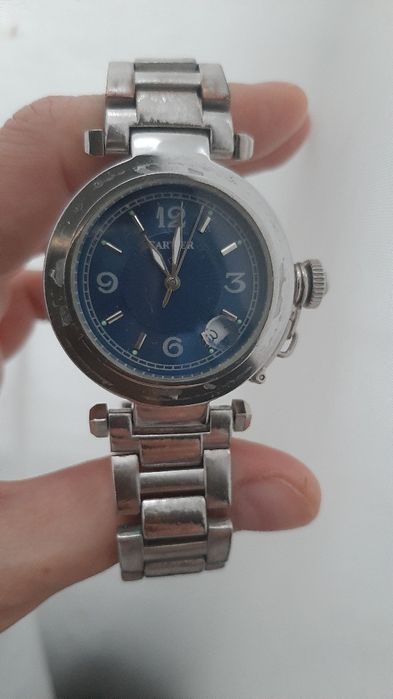 Часы Cartier Pasha с синим циферблатом и браслетом из нержавеющ стали