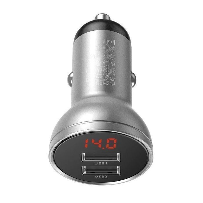 Ładowarka samochodowa Baseus z wyświetlaczem, 2x USB, 4,8A, 24W