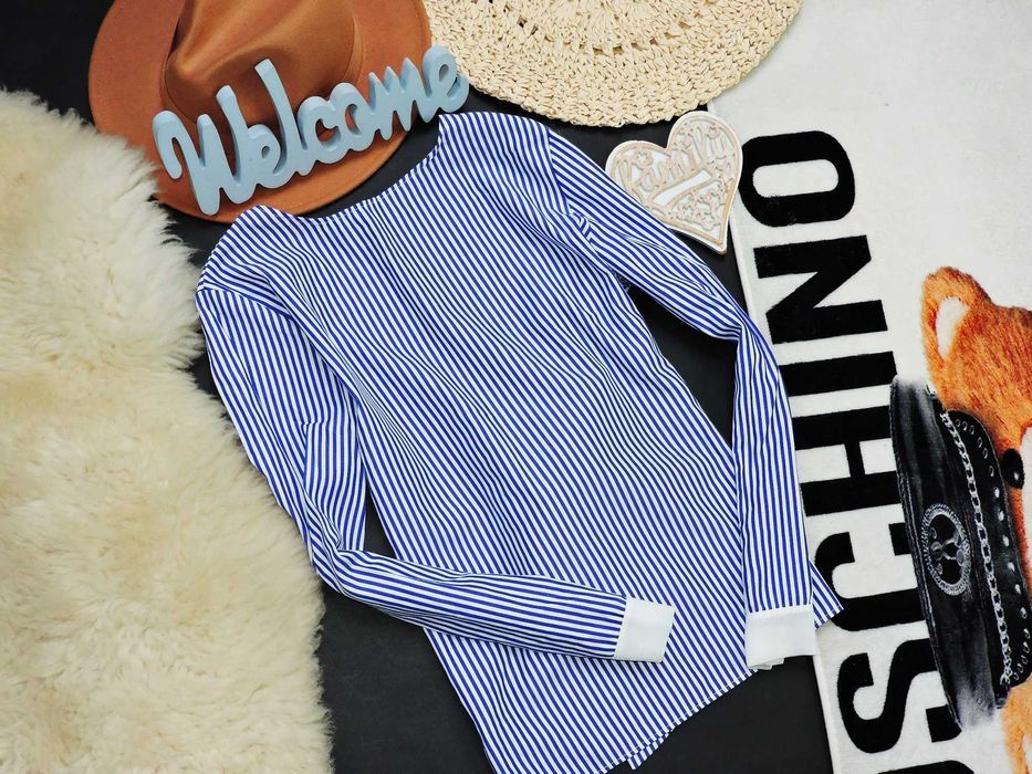 Italy Koszulowa bluzka paski tył wiązanie S