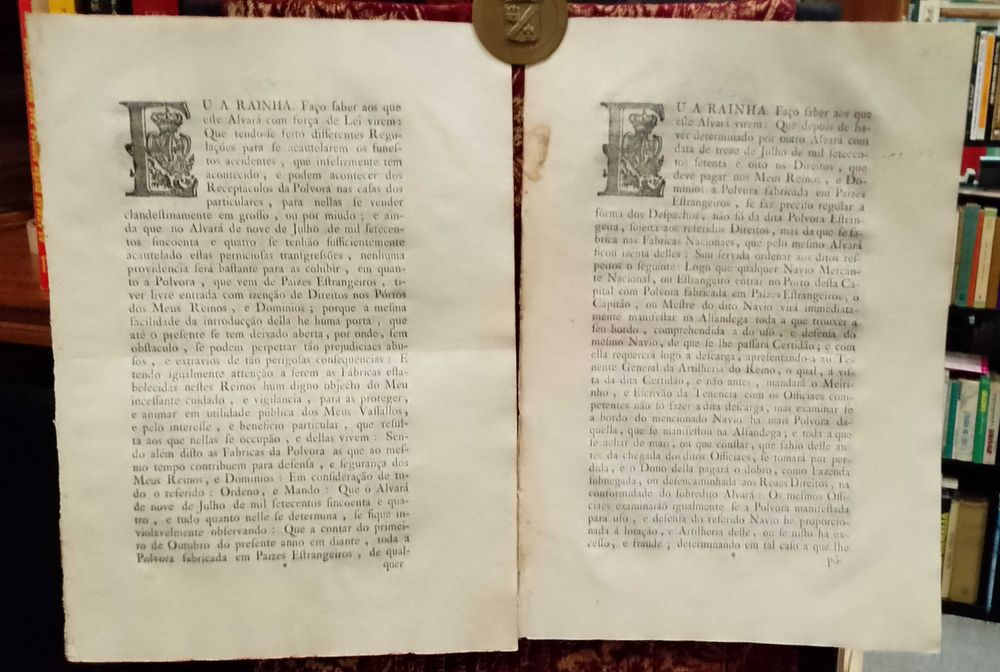 Domínios e Acidentes Pólvora 1778 - 2 Alvarás Regio