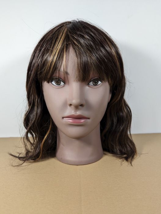 Śliczna peruka damska brązowa pasemka grzywka krótkie włosy ok 30 cm