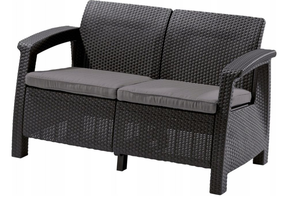 Czarna sofa rattanowa na balkon / taras / ogród - stan idealny