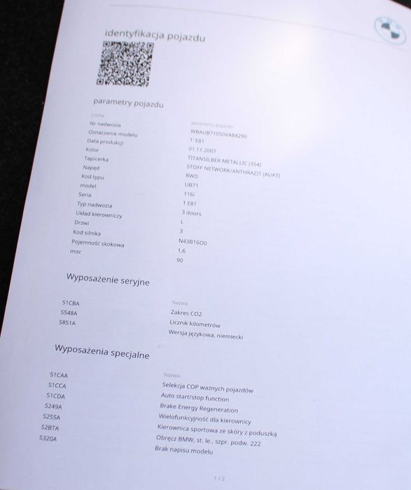 BMW Seria 1 E81 116i Maska Drzwi Klapa 354