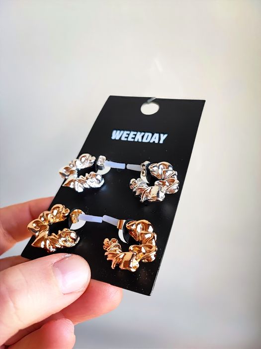 Nowe / kolczyki / Weekday / new / silver / gold / komplet / zestaw /