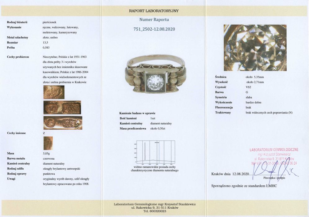 Stary Złoty Pierścionek - 5,05g - DIAMENT - ART-DECO - KRAKÓW