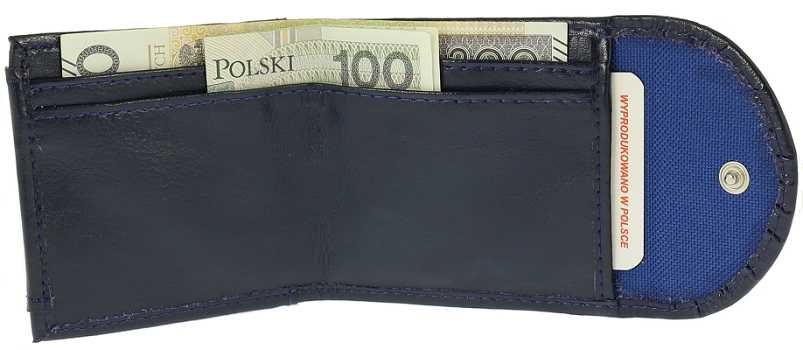 Mały męski portfel skórzany bilonówka banknotówka slim granat