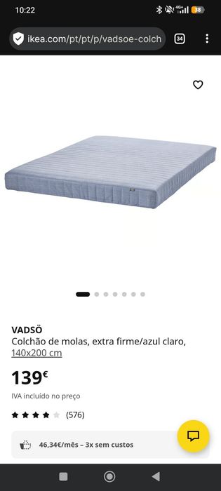 Estrutura cama de casal SLATTUM (IKEA) + colchão
