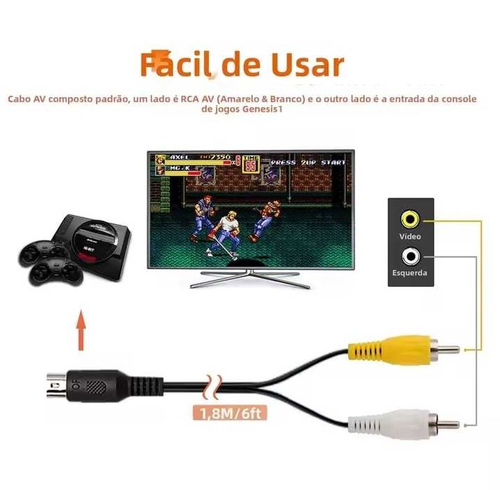 Cabo AV para Sega Mega Drive I - Novo e Lacrado